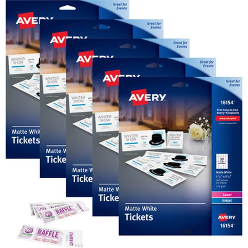 Avery 16154CT Perforated Raffle Tickets with Tear-Away Stubs - 2-Sided Printing