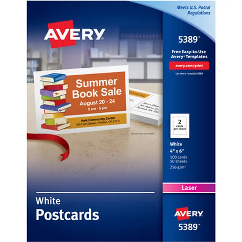 Avery 5389 Postcards, Uncoated, Two-Sided Printing, 4&quot x 6&quot , 100 Cards (5389)