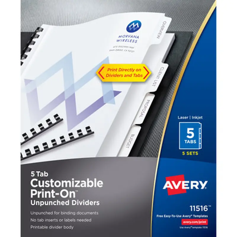 Avery 11516 Unpunched Print-On Dividers