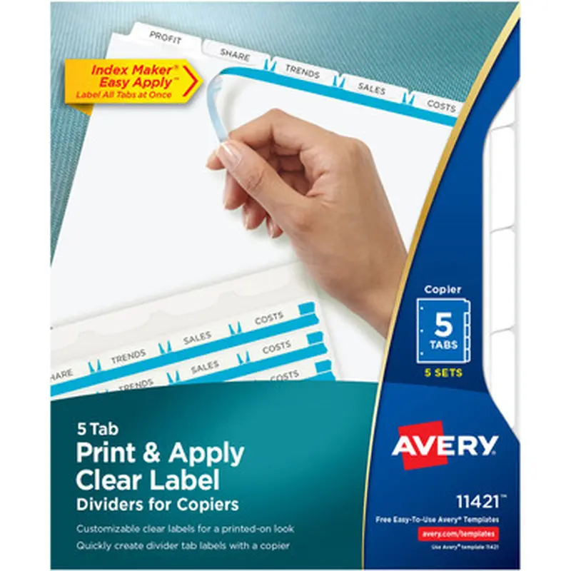 Avery CPK5 Print &amp Apply Clear Label Dividers - Index Maker Easy Peel Printable Labels