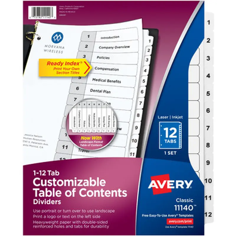 Avery 11140 Ready Index Classic Tab Binder Dividers