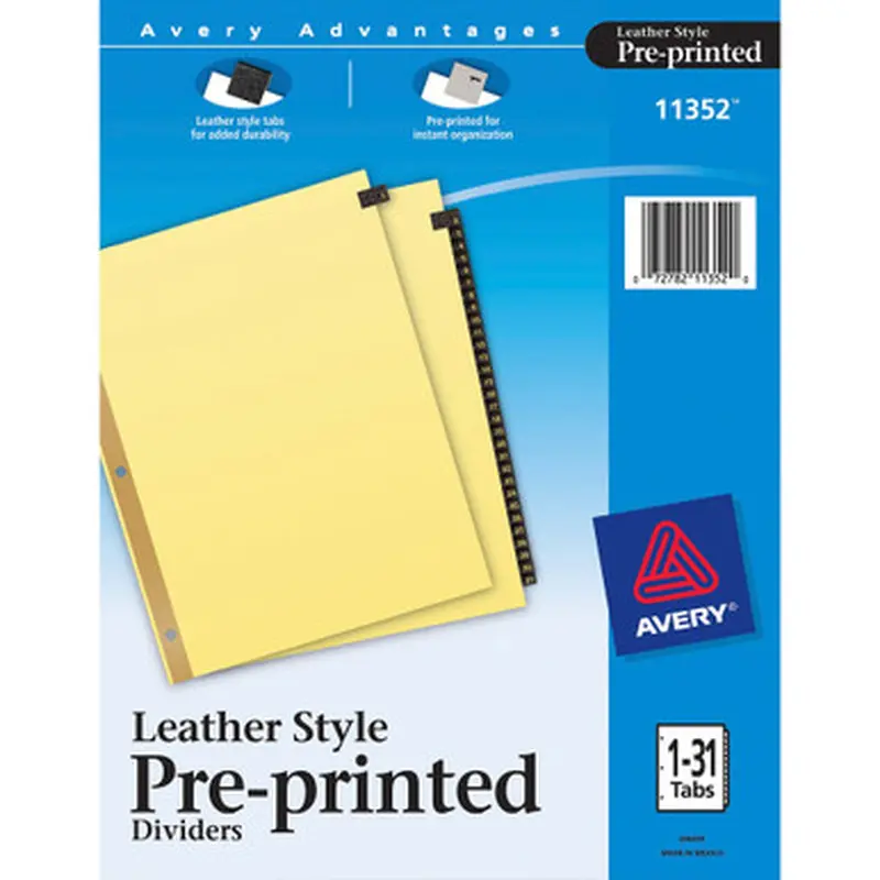 Avery L21331 Preprinted Tab Dividers - Gold Reinforced Edge