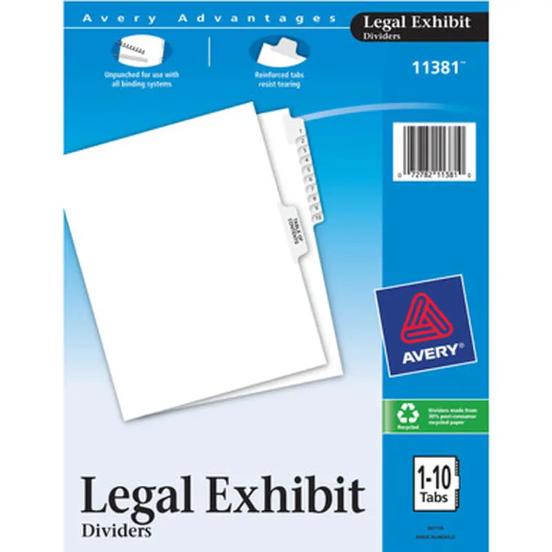 Avery LGLTS110 Premium Collated Legal Exhibit Dividers with Table of Contents Tab - Avery Style