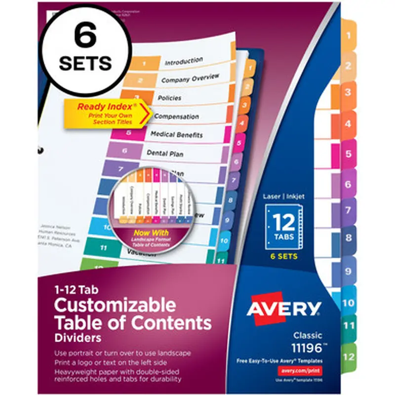 Avery 11196 Ready Index Custom TOC Binder Dividers