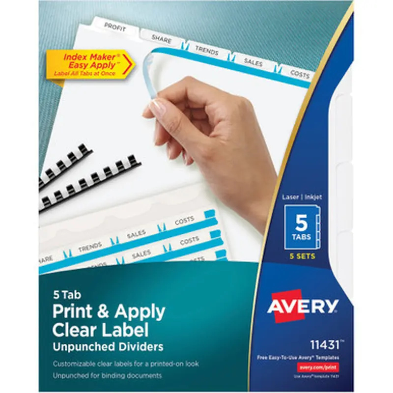 Avery LSK5U Print &amp Apply Label Unpunched Dividers - Index Maker Easy Apply Label Strip