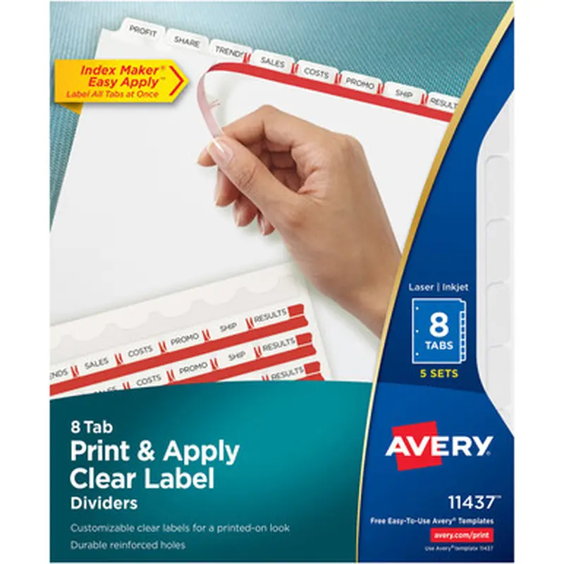Avery LSK8 Print &amp Apply Clear Label Dividers - Index Maker Easy Apply Label Strip