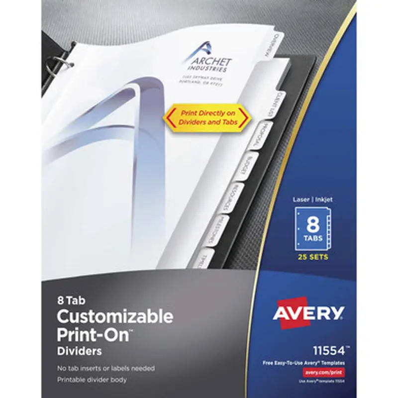 Avery 11554 Customizable Print-On Dividers