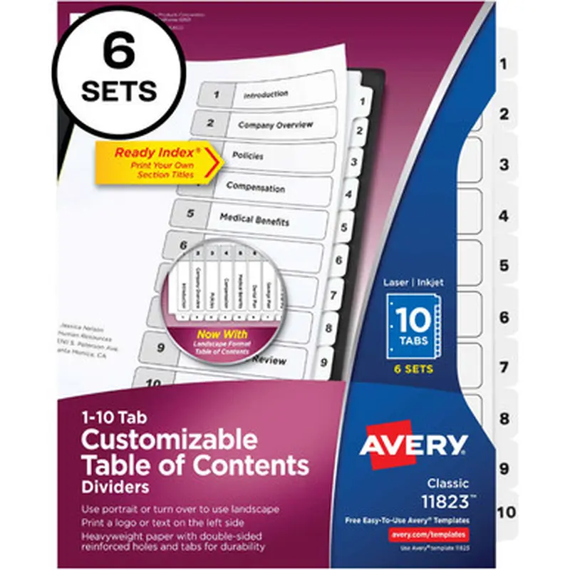 Avery 11823 Ready Index 10-tab Custom TOC Dividers