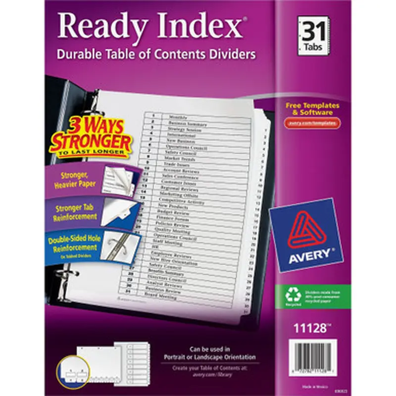 Avery R121331C Ready Index Binder Dividers - Customizable Table of Contents