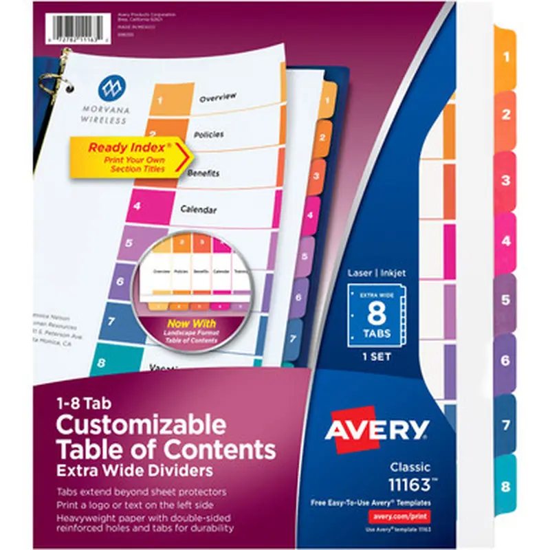 Avery RIEW8 Ready Index Extra-Wide Binder Dividers - Customizable Table of Contents