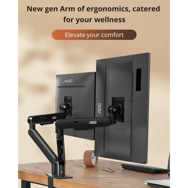 (LS)AOC AM420S Dual Mount Black, 2-9kg per Arm, 17-34' VESA 75 and 100. Clamp and Grommet mount, Mechanical Spring, Monitor Arm