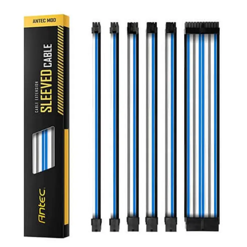 Antec PSU -  Sleeved Extension Cable Kit V2 - Blue / White / Black . 24PIN ATX, 4 4 EPS, 8PIN PCI-E, 6PIN PCI-E, Compatible with Standard PSU (LS