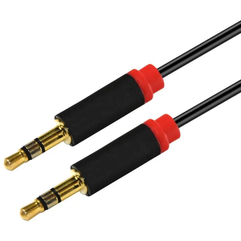 Astrotek 2m Stereo 3.5mm Flat Cable Male to Male Black with Red Mold - Audio Input Extension Auxiliary Car Cord