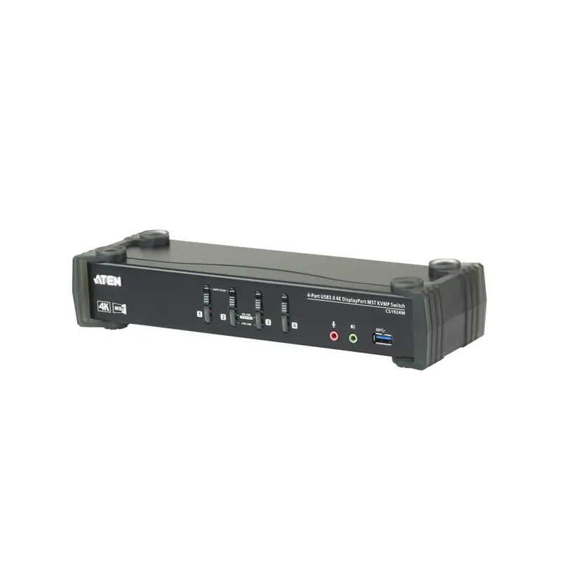 Aten Desktop KVMP Switch 4 Port Single to Dual Display 4k DisplayPort MST w/ audio, Cables Included, 2x USB Port, Selection Via Front Panel