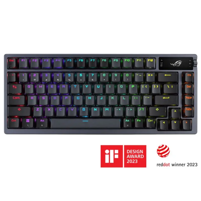 ASUS ROG AZOTH/NXSM/PBT Gaming Keyboard, OLED Display, NX Storm Switch, 75 Keys, Tri-mode Connection, Black, Tactile Bump/Clicky