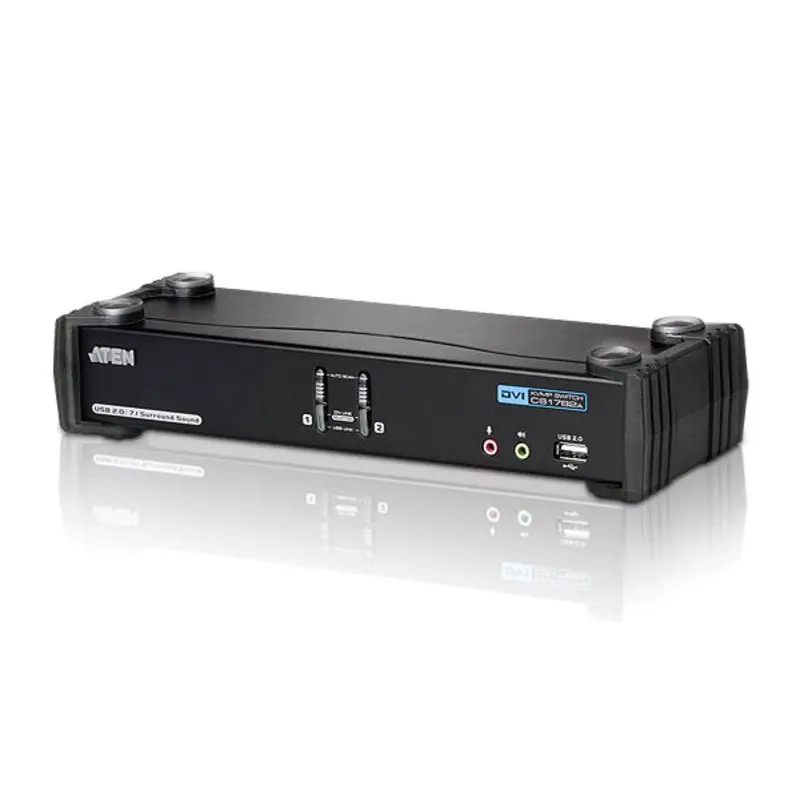 Aten Desktop KVMP Switch 2 Port Single Display DVI w/ 7.1 audio, 2x Custom KVM Cables Included, 2x USB Port, Selection Via Front Panel