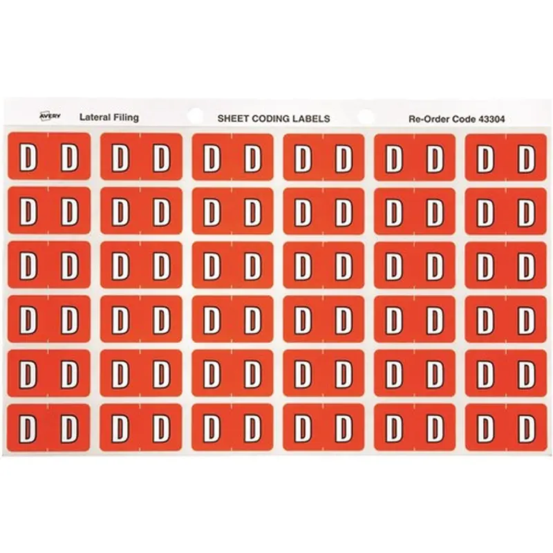 Avery Alphabet Coding Label D Side Tab 25x38mm Dark Orange Pack Of 180