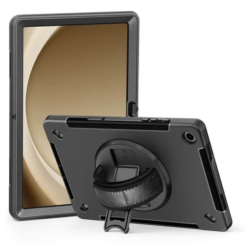 USP Rugged Samsung Galaxy Tab A9  (11') Case Black - Built-in-Kickstand, Adjustable Hand Strap, DropProof, ShockProof, Reinforced Corners