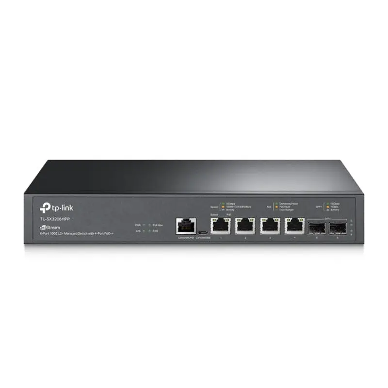 TP-Link SX3206HPP Omada JetStream 6-Port 10GE L2  Managed Switch with 4-Port PoE  , 4 10G PoE   Ports, 2 10G SFP  Slots, RJ45/Micro-USB Console Port