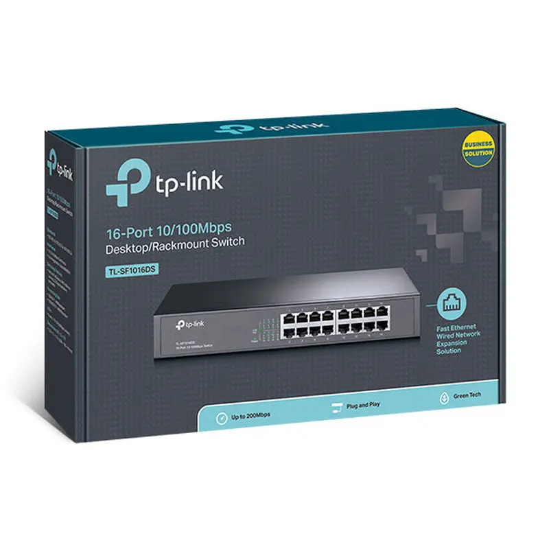 TP-Link TL-SF1016DS 16-Port 10/100Mbps Smart Switch or wall-mounting design Plug and play 3.2Gbps Switching Capacity Auto-MDI/MDIX Supports MAC(LS)
