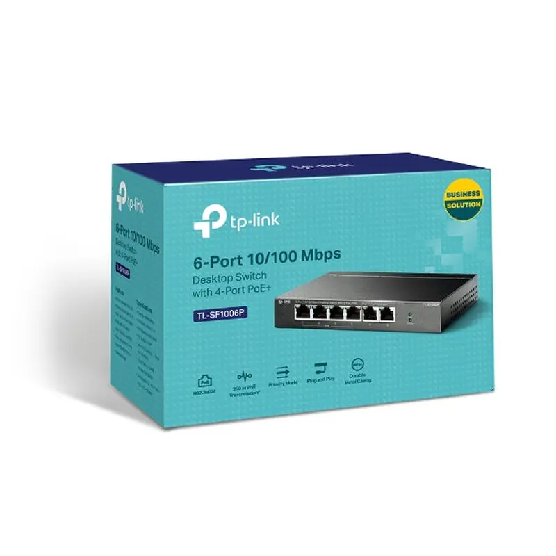 TP-Link TL-SF1006P 6-Port 10/100Mbps Desktop Switch with 4-Port PoE , Up To 67W For all PoE Ports, Up To 30W Each PoE Port