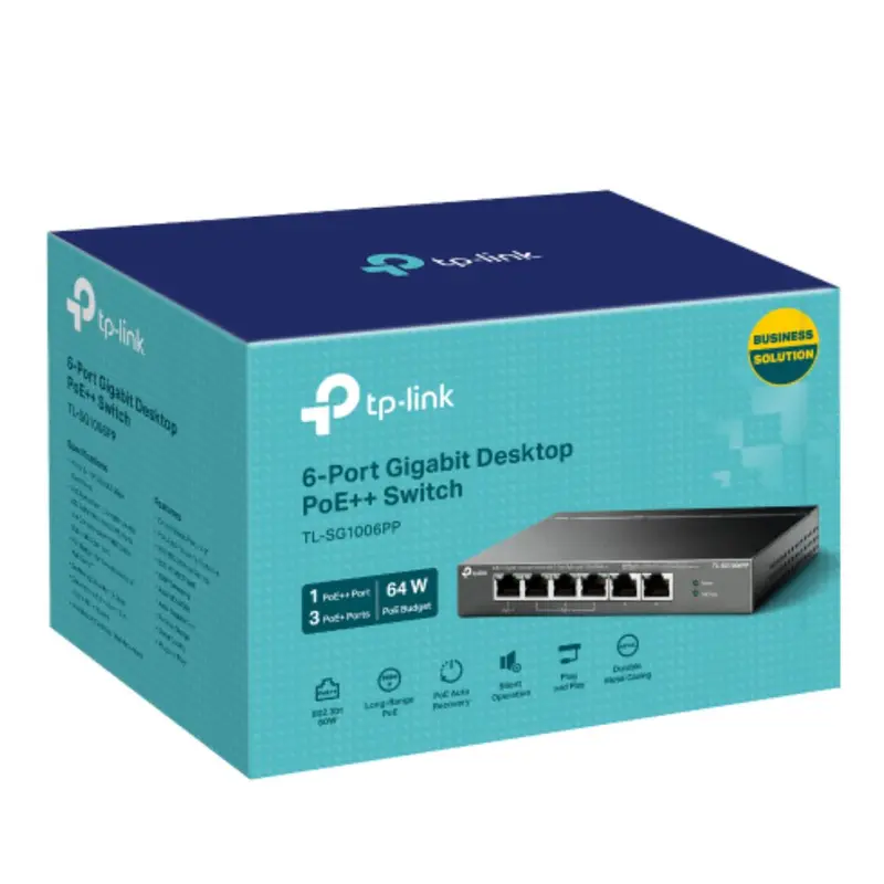 TP-Link TL-SG1006PP 6-Port Gigabit Desktop Switch with 3-Port PoE  and 1-Port PoE  