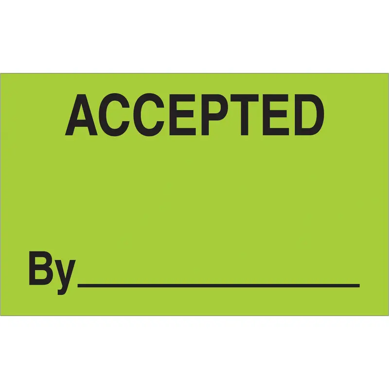 1 1/4 x 2" - "Accepted By" (Fluorescent Green) Labels (DL1179) Roll Of 500
