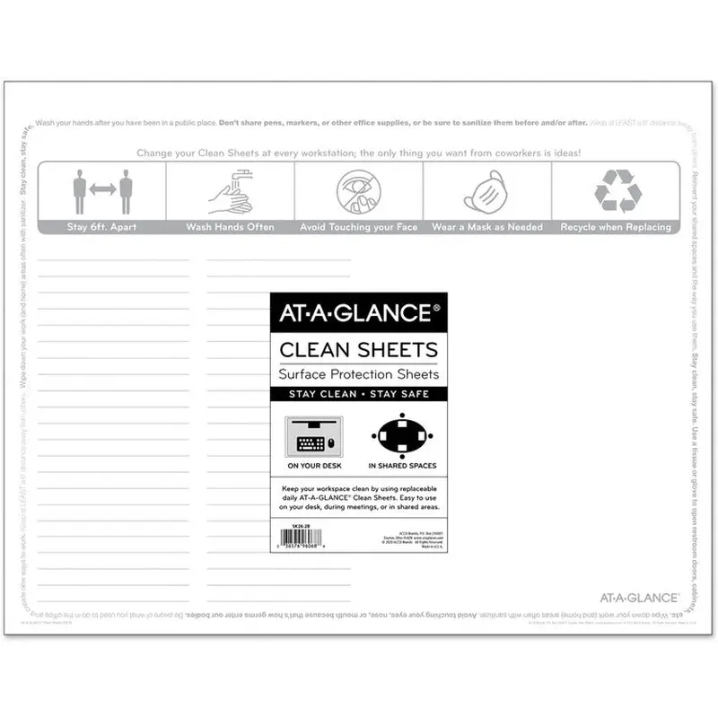At-A-Glance Disposable Clean Sheets, 25 Sheets, 17 x 22, White, 25/Pack (AAGSK2628) Pack of 25