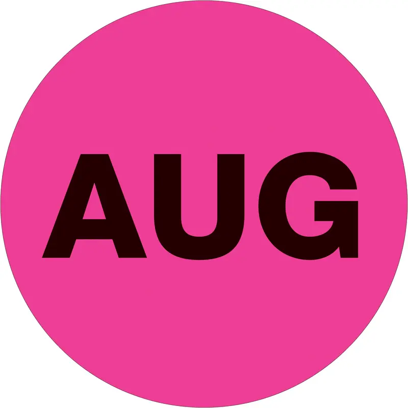2" Circle - "AUG" (Fluorescent Pink) Months of the Year Labels (DL6744) Roll Of 500