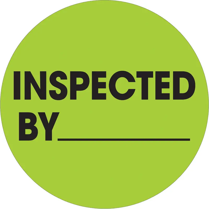 2" Circle - "Inspected By" Fluorescent Green Labels (DL1266) Roll Of 500