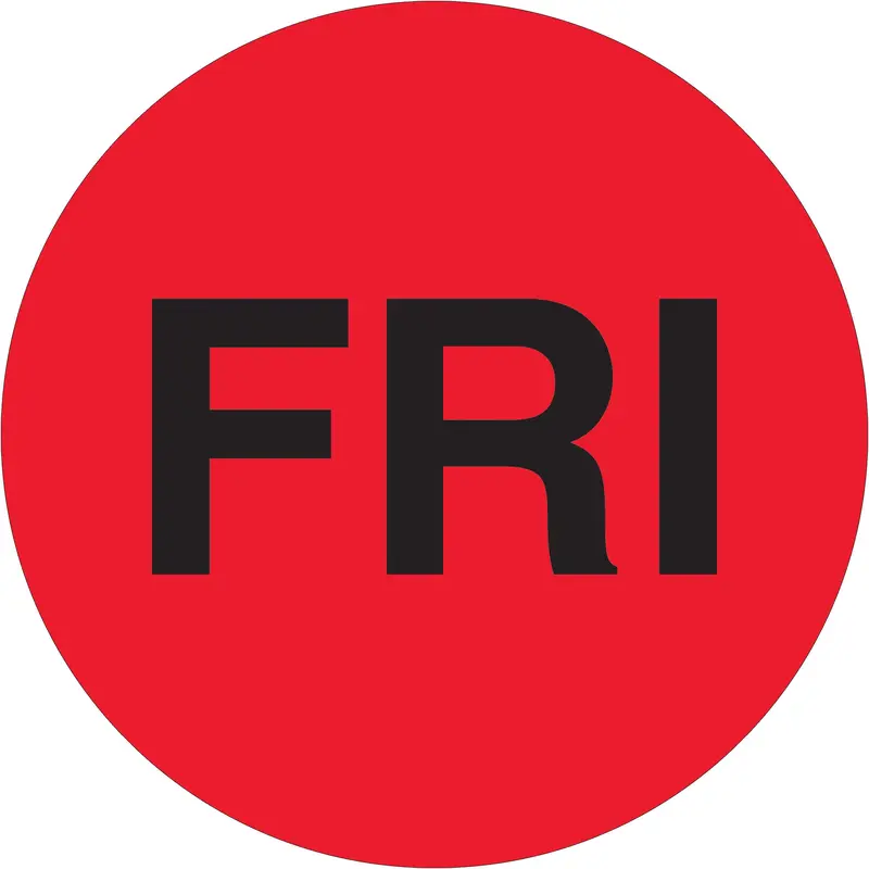 2" Circle - "FRI" (Fluorescent Red) Days of the Week Labels (DL6542) Roll Of 500