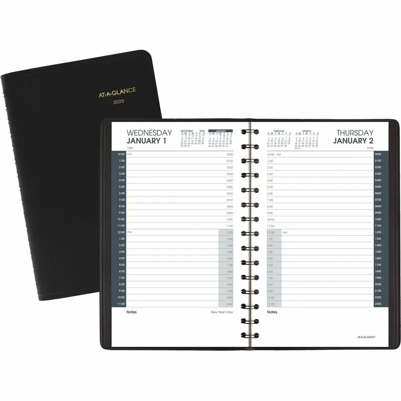 24 Hour Appt Book, Jan Dec, 1PPD, 4 7/8"x8"Page Size, Black (AAG7020305) Each