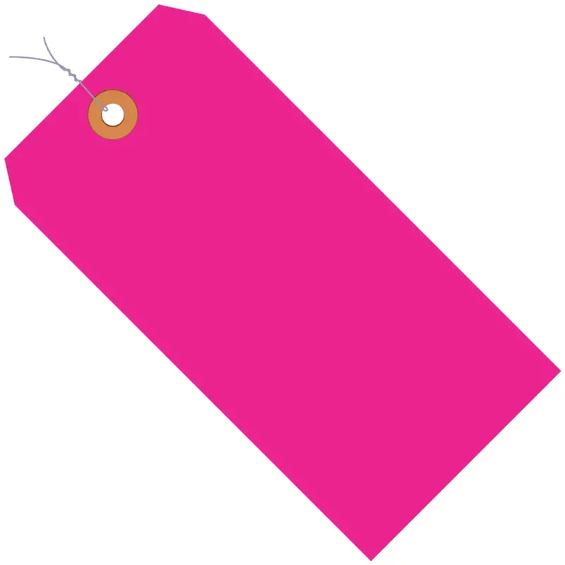 3 1/4 x 1 5/8" Fluorescent Pink 13 Pt. Shipping Tags - Pre-Wired (G12023E) Case Of 1000