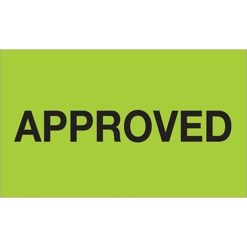 3 x 5" - "Approved" (Fluorescent Green) Labels (DL1154) Roll Of 500