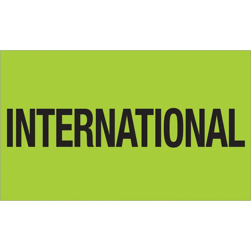 3 x 5" - "International" (Fluorescent Green) Labels (DL1118) Roll Of 500