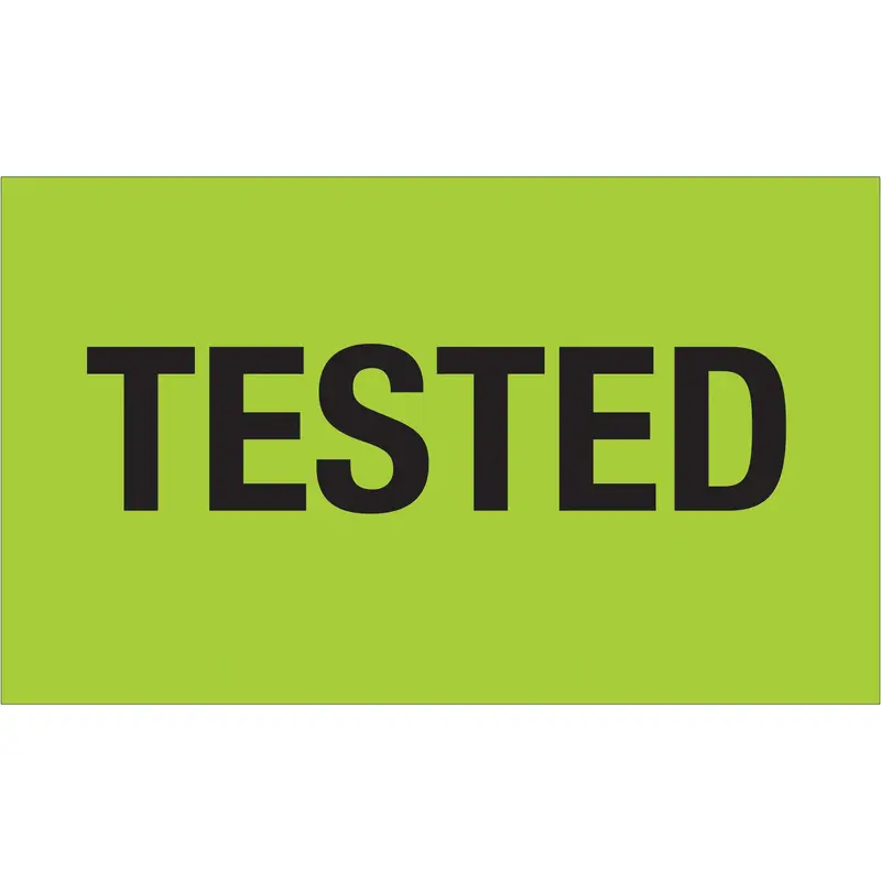 3 x 5" - "Tested" (Fluorescent Green) Labels (DL1161) Roll Of 500