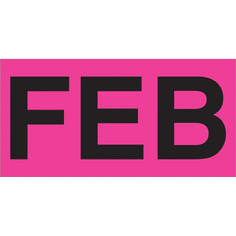 3 x 6" - "FEB" (Fluorescent Pink) Months of the Year Labels (DL6722) Roll Of 500