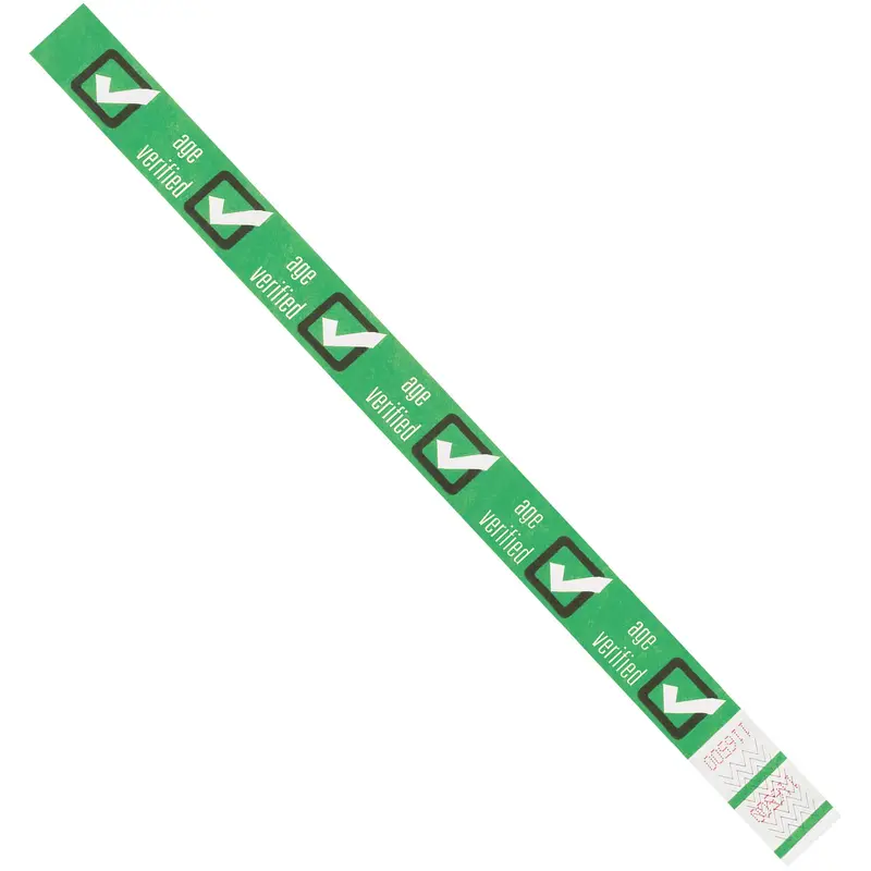 3/4 x 10" Green "Age Verified" Tyvek Wristbands (WR102GN) Case Of 500