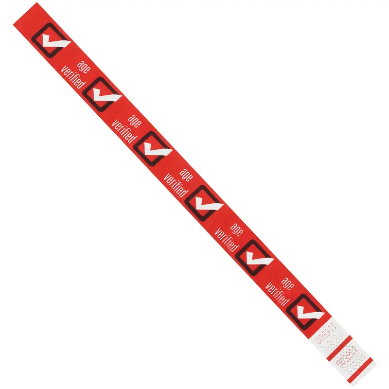 3/4 x 10" Red "Age Verified" Tyvek Wristbands (WR102) Case Of 500