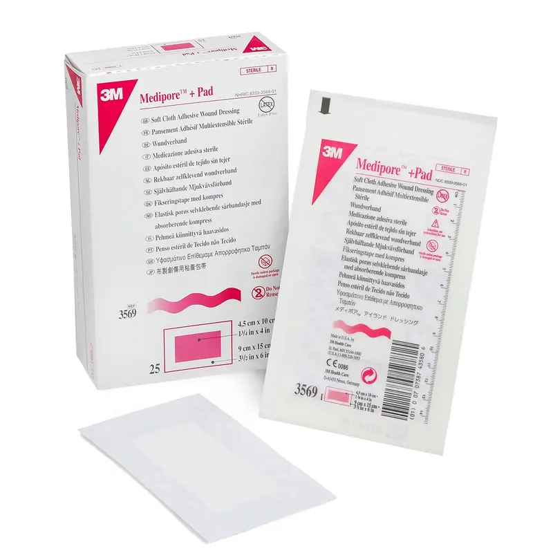 3M Medipore Composite Dressing 3-1/2 X 6 Inch Rectangle Sterile Nonwoven Backing (324094_EA) 1/EA