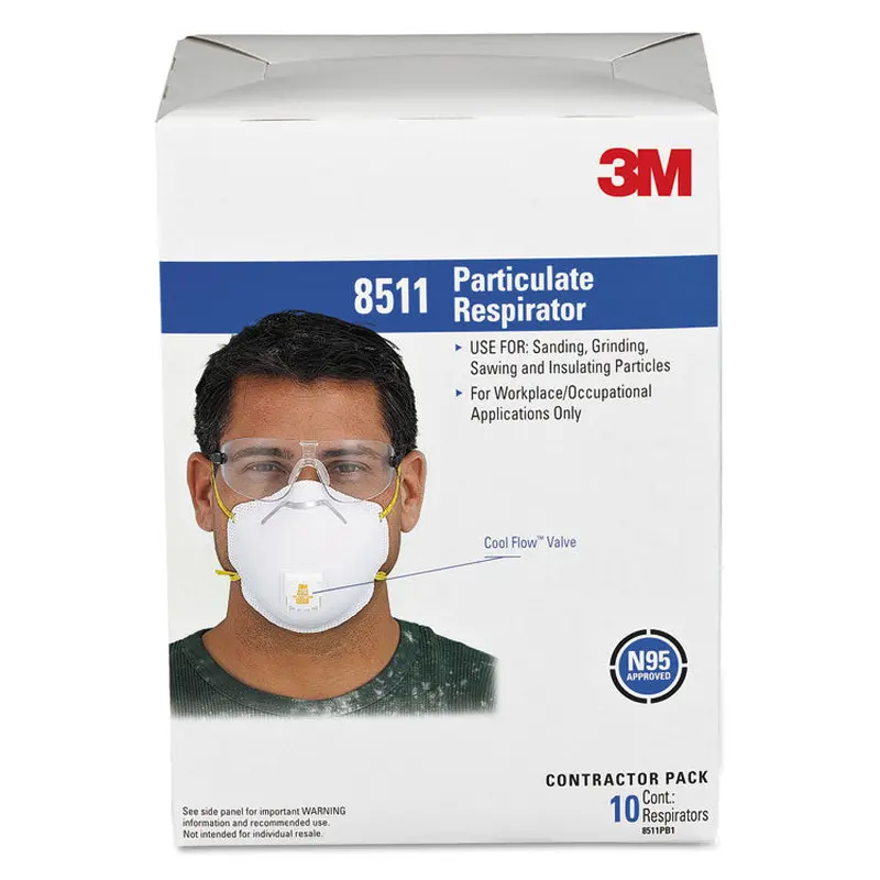 3M Particulate Respirator w/Cool Flow Exhalation Valve, Standard Size, 10/Box (MMM8511) Box of 10