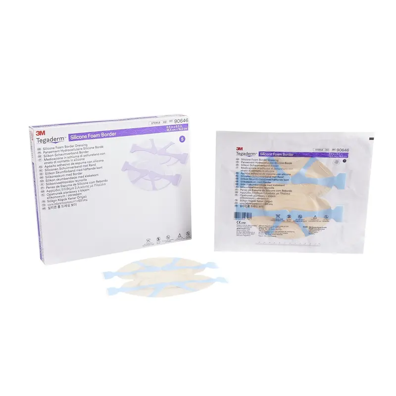3M Tegaderm Foam Dressing 6-1/2 X 6-1/2 Inch With Border Film Backing Silicone Adhesive Heel / Contour Sterile (1078887_BX) 5/BX