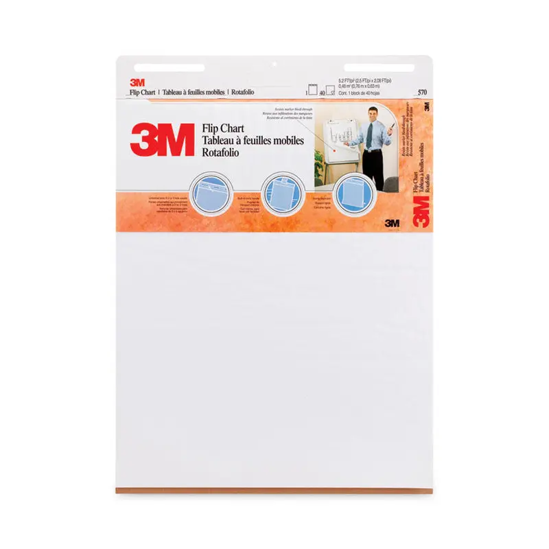 3M Professional Flip Chart, Unruled, 25 x 30, White, 40 Sheets, 2/Carton (MMM570) Carton of 2