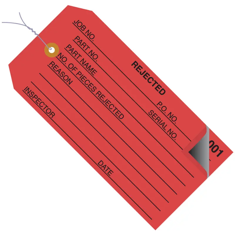 4 3/4 x 2 3/8" - "Rejected" Inspection Tags 2 Part - Numbered 000 - 499 - Pre-Wired (G21023) Case Of 500