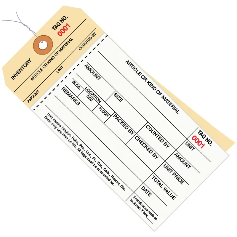 6 1/4" x 3 1/8 - (3500-3999) Inventory Tags  2 Part Carbonless Stub Style #8 - Pre-Wired (G19083) Case Of 500