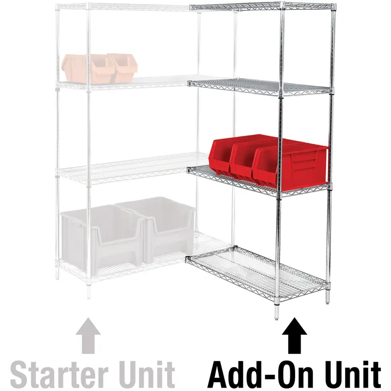 60 x 18 x 63" - 4 Shelf Wire Shelving Add-On Unit (WS601863A) Each