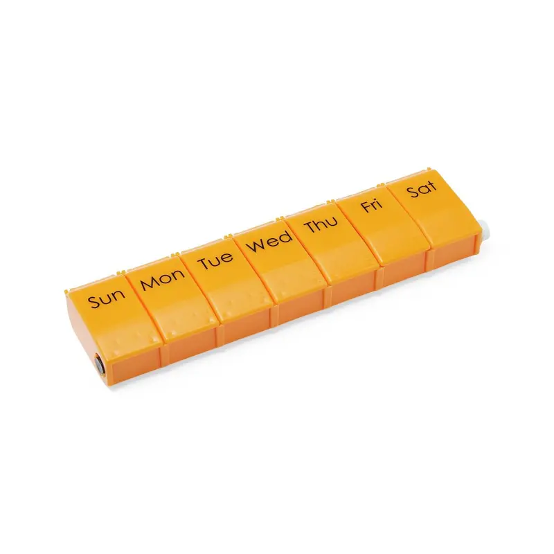 7-Day Pill Organizer with Lock, 9"L x 1"H x 2.5"W, Orange, 1X/Day, 6/CS (NON36670) Case of 6