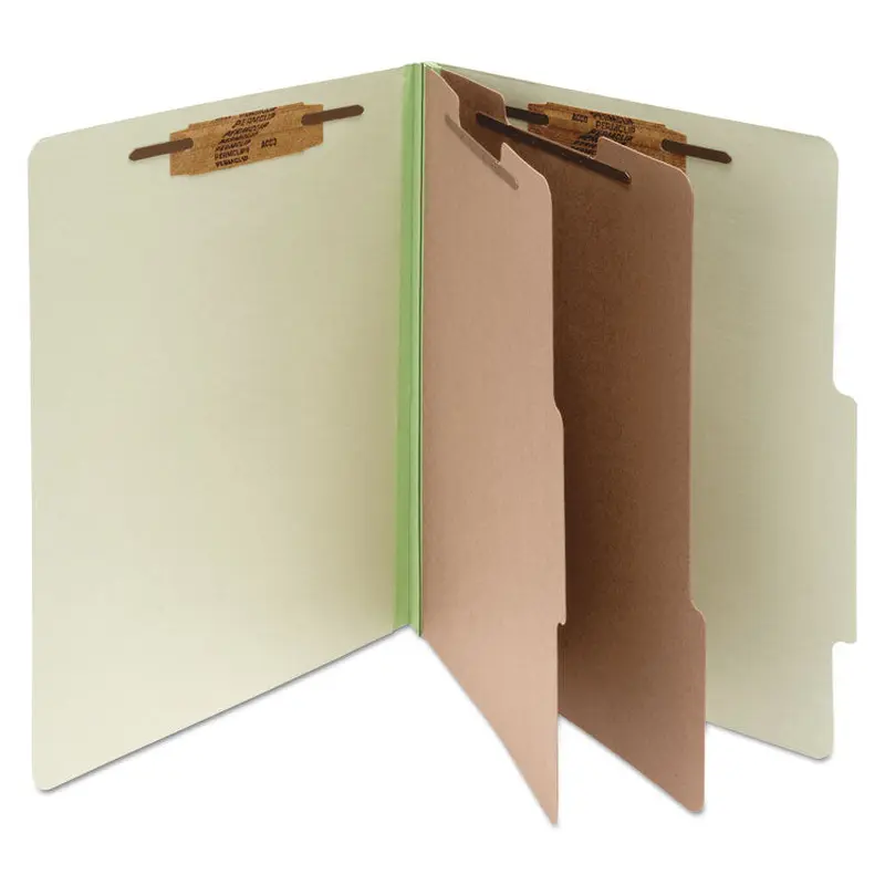 ACCO Pressboard Classification Folders, 3" Expansion, 2 Dividers, 6 Fasteners, Legal Size, Leaf Green Exterior, 10/Box (ACC16046) Each