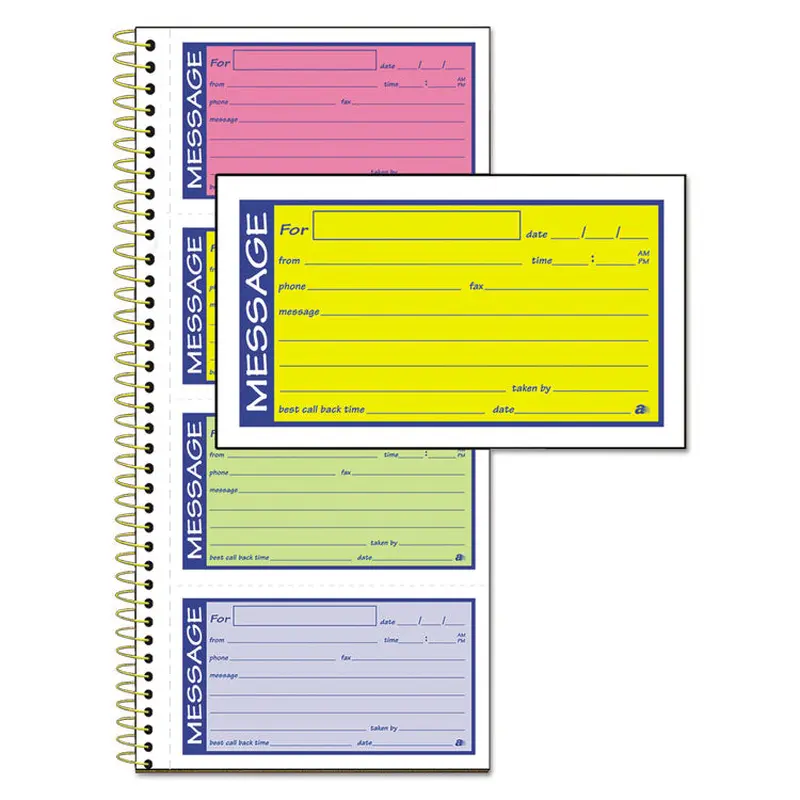 Adams Wirebound Telephone Book with Multicolored Messages, Two-Part Carbonless, 4.75 x 2.75, 4 Forms/Sheet, 200 Forms Total (ABFSC1153RB) Each
