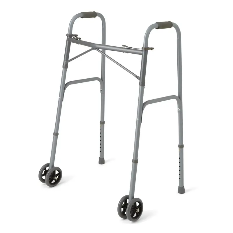 Adult Bariatric Folding Walker, 2 Button, 600 lb. Capacity, Basic Steel, with Wheels, 1 EA (MDS86410XWWB) Each